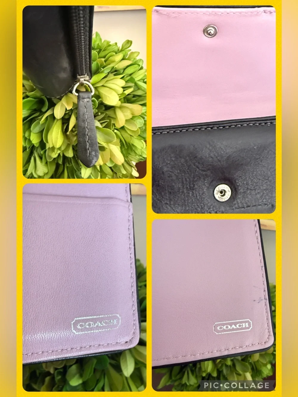 COACH 🖤 BLACK AND LILAC LEATHER TRIFOLD WALLET WITH CHECKBOOK HOLDER PRE-LOVED